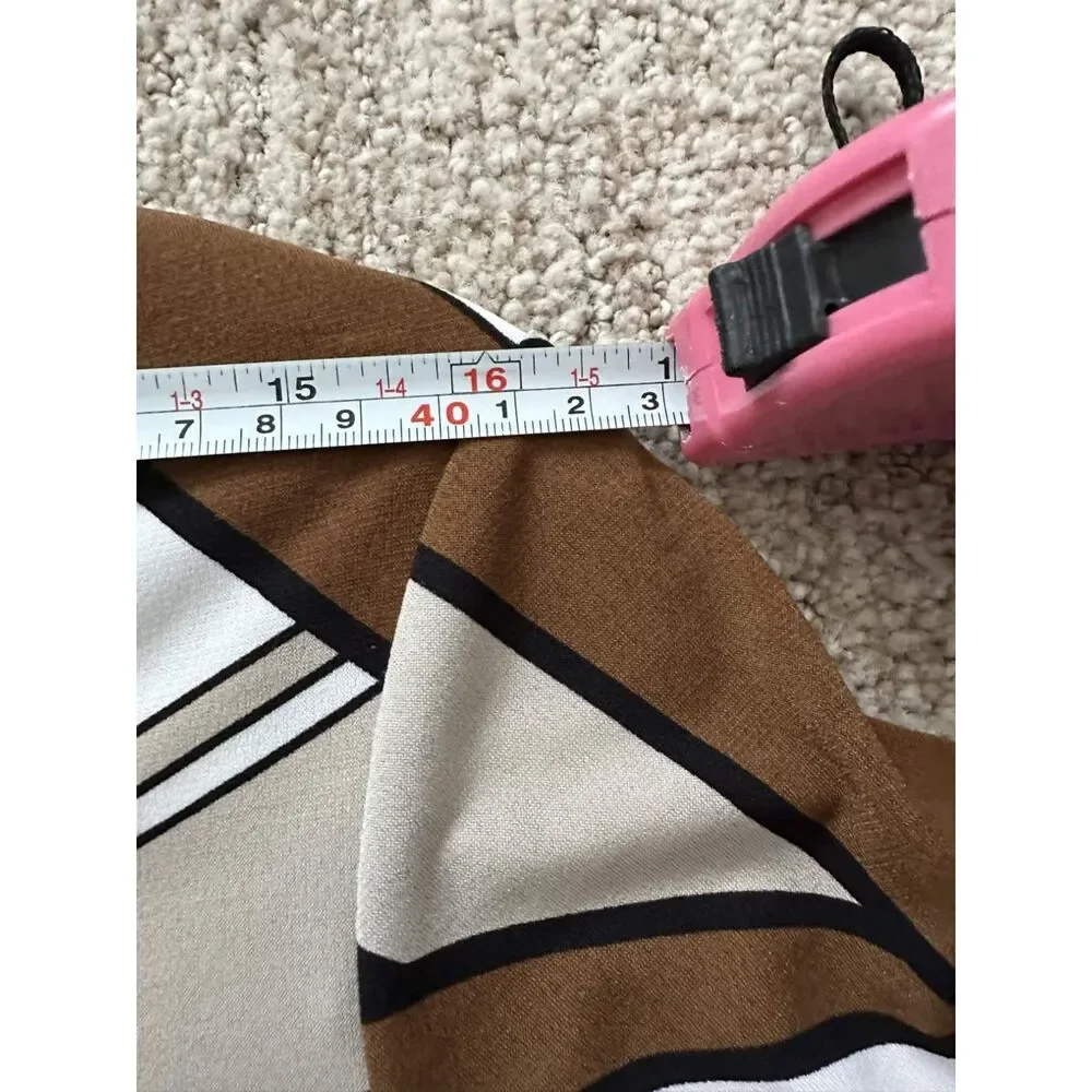 Chico’s Size 1 Abstract Print Lace-Up Brown Black Cream 3/4 Sleeve Stretch Top - Picture 7 of 8